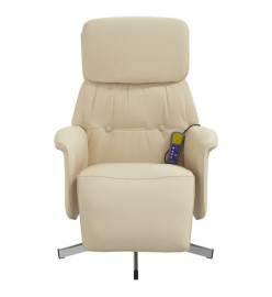 Fauteuil inclinable de massage avec repose-pieds crème tissu