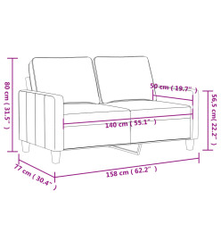 Canapé à 2 places Jaune 140 cm Velours