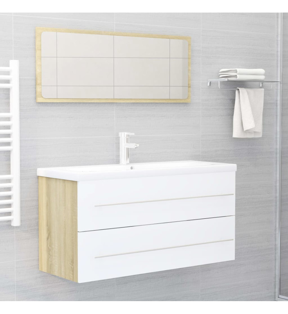 Ensemble de meubles de bain 2 pcs Blanc/chêne sonoma Aggloméré