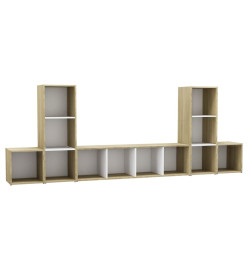 Ensemble de meubles TV 5 pcs Blanc et chêne sonoma Aggloméré