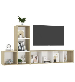 Ensemble de meubles TV 3 pcs Blanc et chêne sonoma Aggloméré