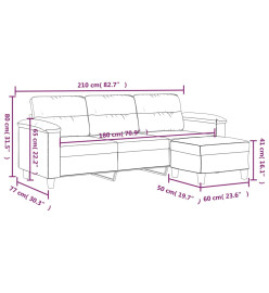 Canapé 3 places repose-pieds Gris foncé 180 cm Tissu microfibre