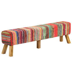 Banc multicolore 160 cm tissu chindi et bois de manguier massif