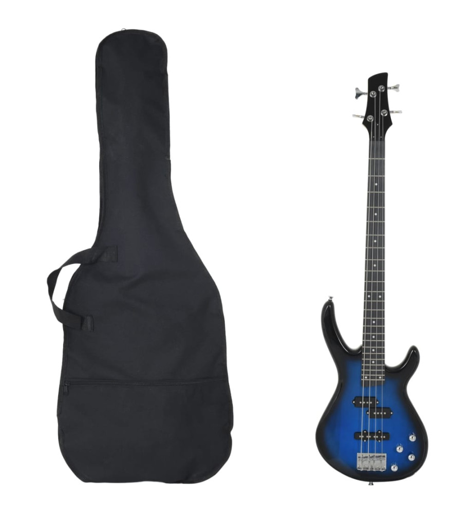 Guitare basse électrique de débutants sac bleu et noir 4/4 46"