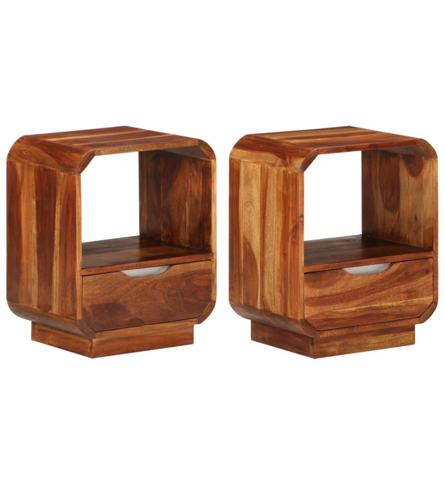 Table de chevet avec tiroir 2 pcs Bois de Sesham 40 x 30 x 50cm