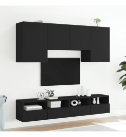 Unités murales TV 5 pcs noir bois d'ingénierie