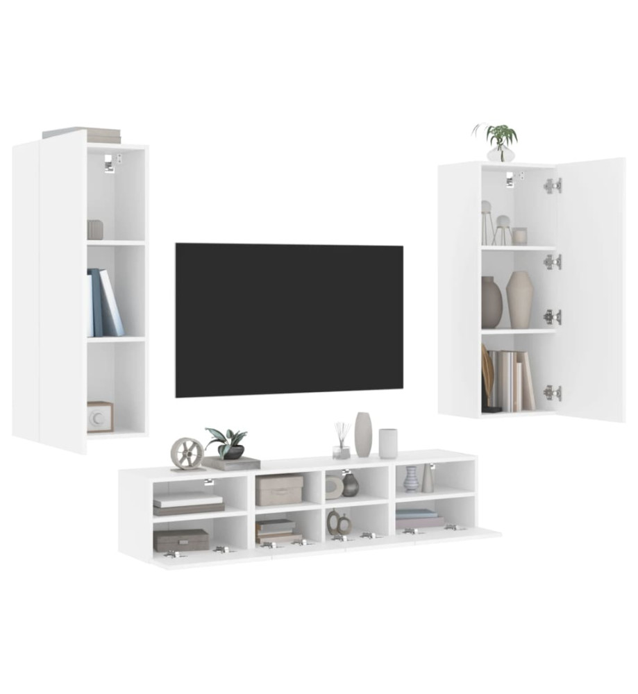 Unités murales TV 5 pcs blanc bois d'ingénierie