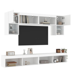 Unités murales TV avec LED 6 pcs blanc bois d'ingénierie