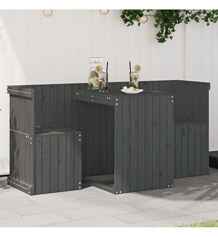 Set de balcon 2 places gris bois de pin massif Set de balcon 2 places gris bois de pin massif