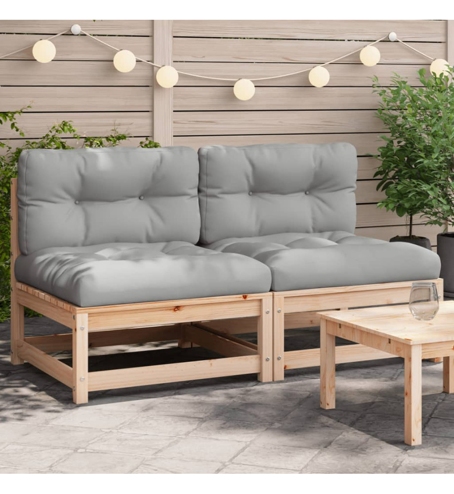Canapés de jardin sans accoudoirs coussins 2pcs bois massif pin Canapés de jardin sans accoudoirs coussins 2pcs bois massif pin
