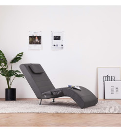 Chaise longue de massage avec oreiller gris similicuir