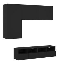 Unités murales TV 4 pcs noir bois d'ingénierie