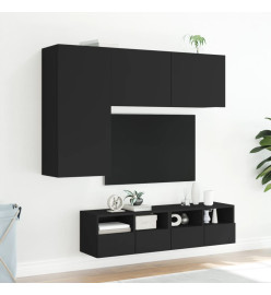 Unités murales TV 4 pcs noir bois d'ingénierie