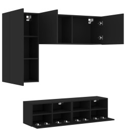 Unités murales TV 4 pcs noir bois d'ingénierie