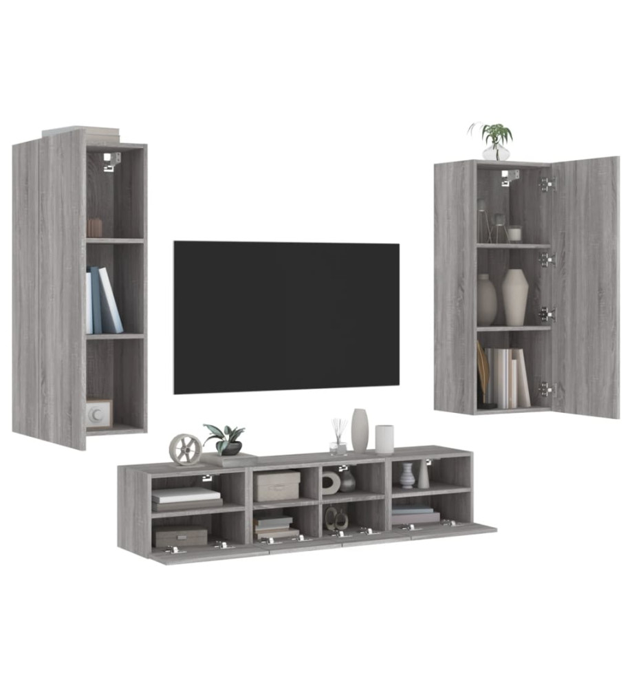 Unités murales TV 5 pcs sonoma gris bois d'ingénierie