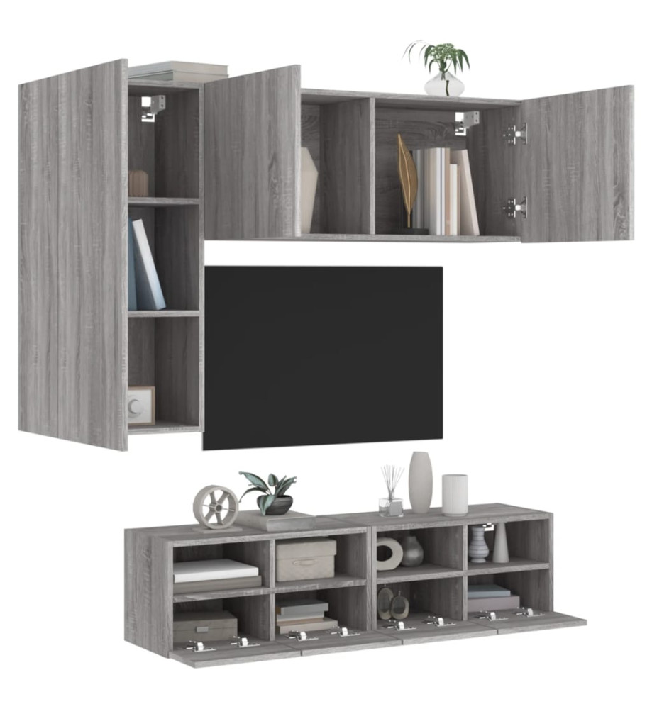 Unités murales TV 4 pcs sonoma gris bois d'ingénierie