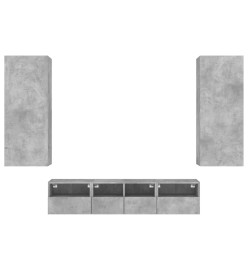 Unités murales TV 5 pcs gris béton bois d'ingénierie