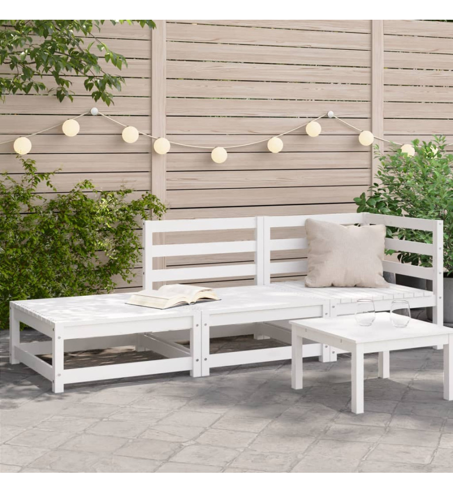 Canapé de jardin repose-pieds 2 places blanc bois massif de pin Canapé de jardin repose-pieds 2 places blanc bois massif de pin