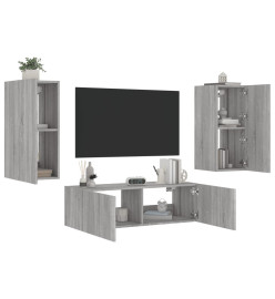 Meuble TV mural 3 pcs avec lumières LED sonoma gris