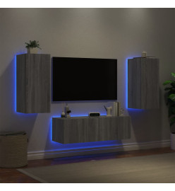 Meuble TV mural 3 pcs avec lumières LED sonoma gris