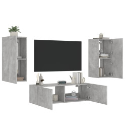 Meuble TV mural 3 pcs avec lumières LED gris béton