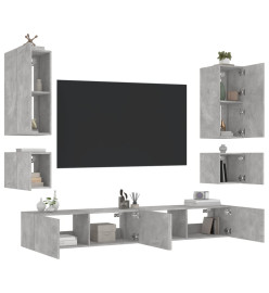 Meuble TV mural 6 pcs avec lumières LED gris béton