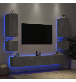 Meuble TV mural 6 pcs avec lumières LED gris béton