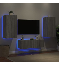 Meuble TV mural 3 pcs avec lumières LED sonoma gris