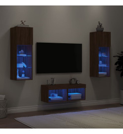 Meuble TV mural 4 pcs avec lumières LED chêne marron