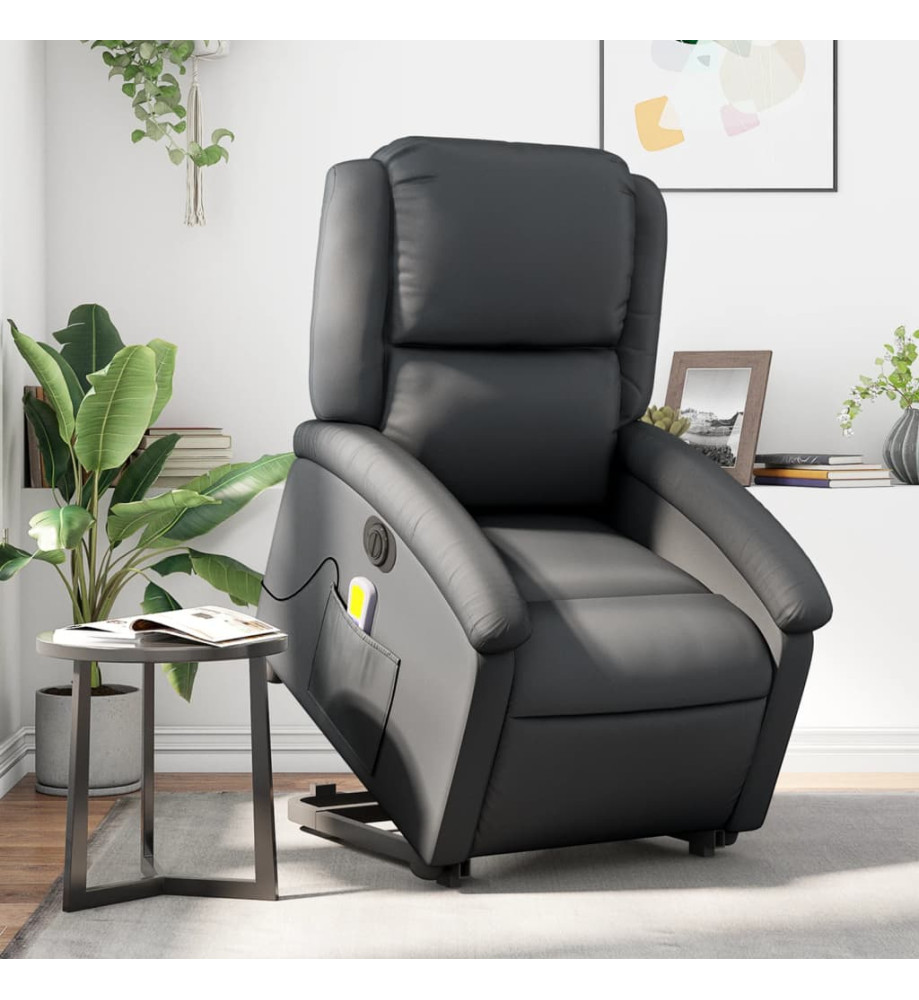 Fauteuil inclinable de massage électrique noir cuir véritable