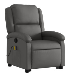 Fauteuil inclinable de massage gris cuir véritable