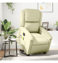 Fauteuil inclinable de massage électrique crème cuir véritable