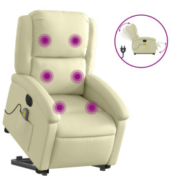 Fauteuil inclinable de massage électrique crème cuir véritable