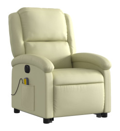 Fauteuil inclinable de massage électrique crème cuir véritable