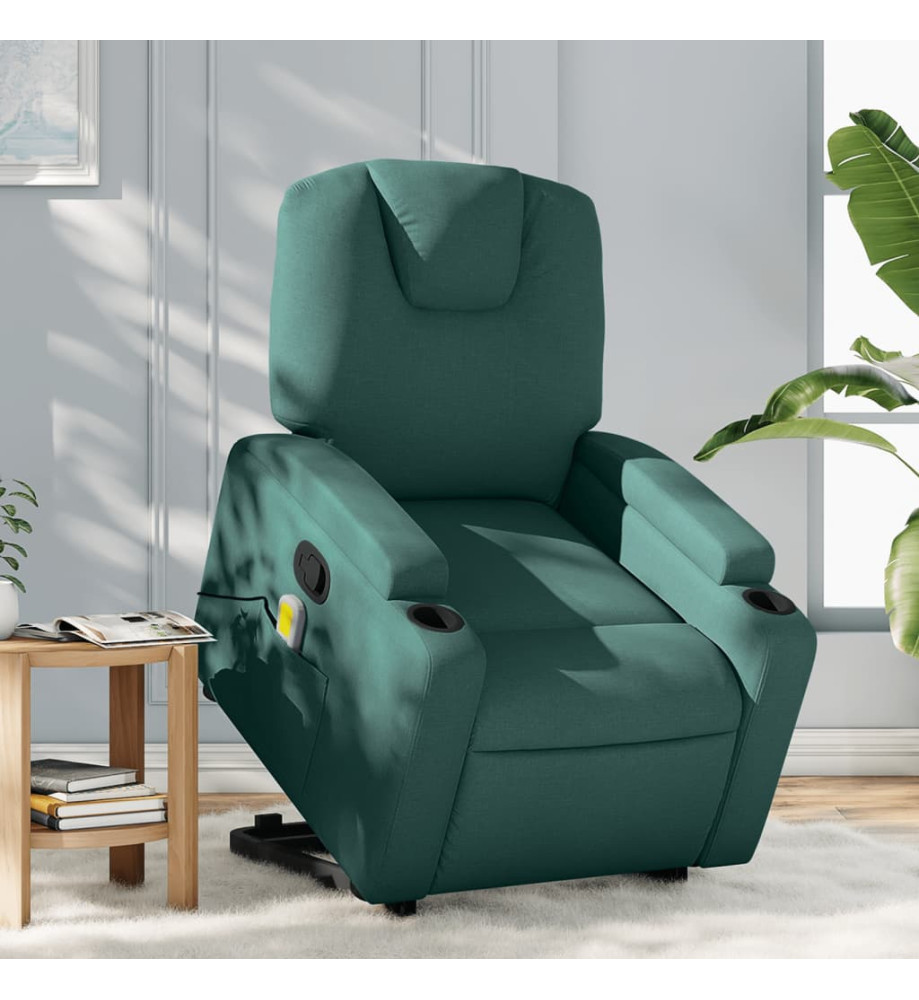 Fauteuil inclinable de massage Vert foncé Tissu