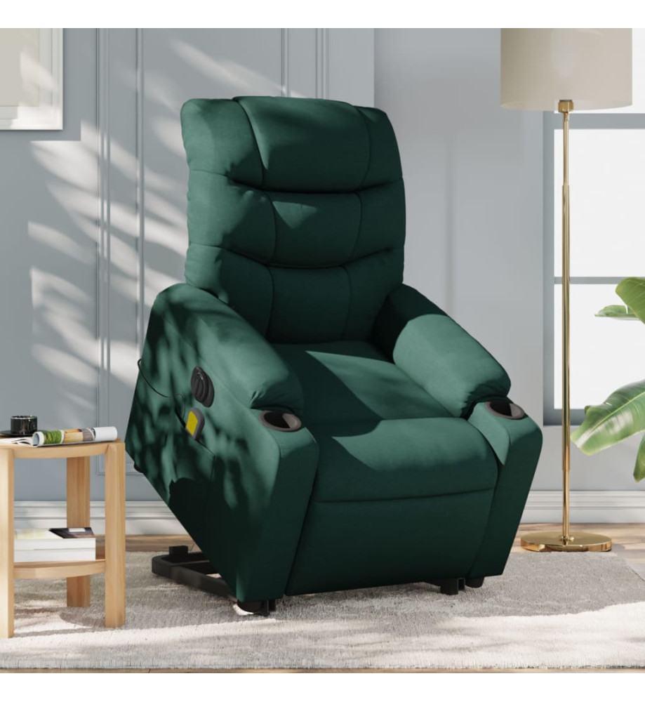 Fauteuil inclinable de massage électrique Vert foncé Tissu