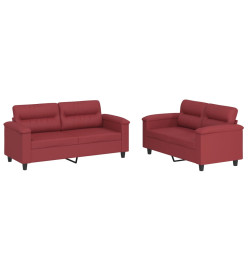 Ensemble de canapés 2 pcs et coussins Rouge bordeaux Similicuir