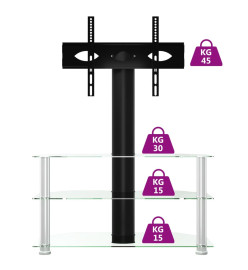 Meuble TV d'angle 3 niveaux pour 32-70 pouces noir et argenté