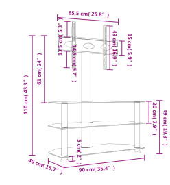 Meuble TV d'angle 3 niveaux pour 32-70 pouces noir et argenté