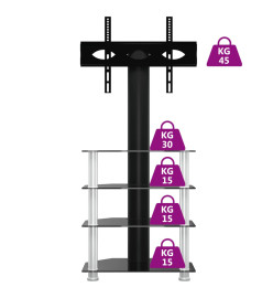 Meuble TV d'angle 4 niveaux pour 32-70 pouces noir et argenté