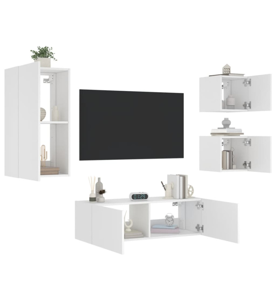 Meuble TV mural 4 pcs avec lumières LED blanc