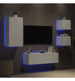 Meuble TV mural 4 pcs avec lumières LED blanc