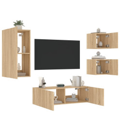 Meuble TV mural 4 pcs avec lumières LED chêne sonoma