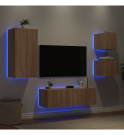 Meuble TV mural 4 pcs avec lumières LED chêne sonoma