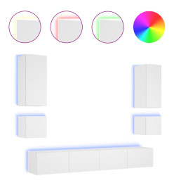 Meuble TV mural 6 pcs avec lumières LED blanc