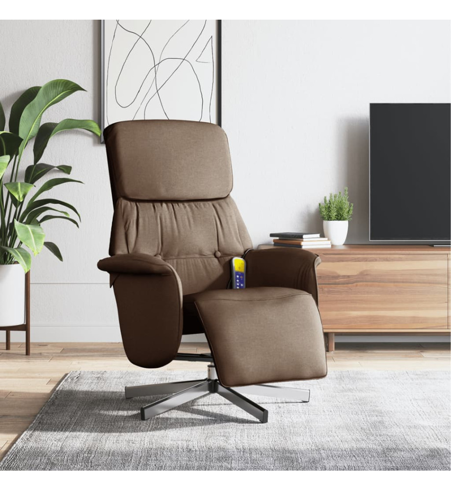 Fauteuil inclinable de massage avec repose-pieds marron tissu