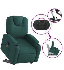 Fauteuil inclinable de massage électrique Vert foncé Tissu