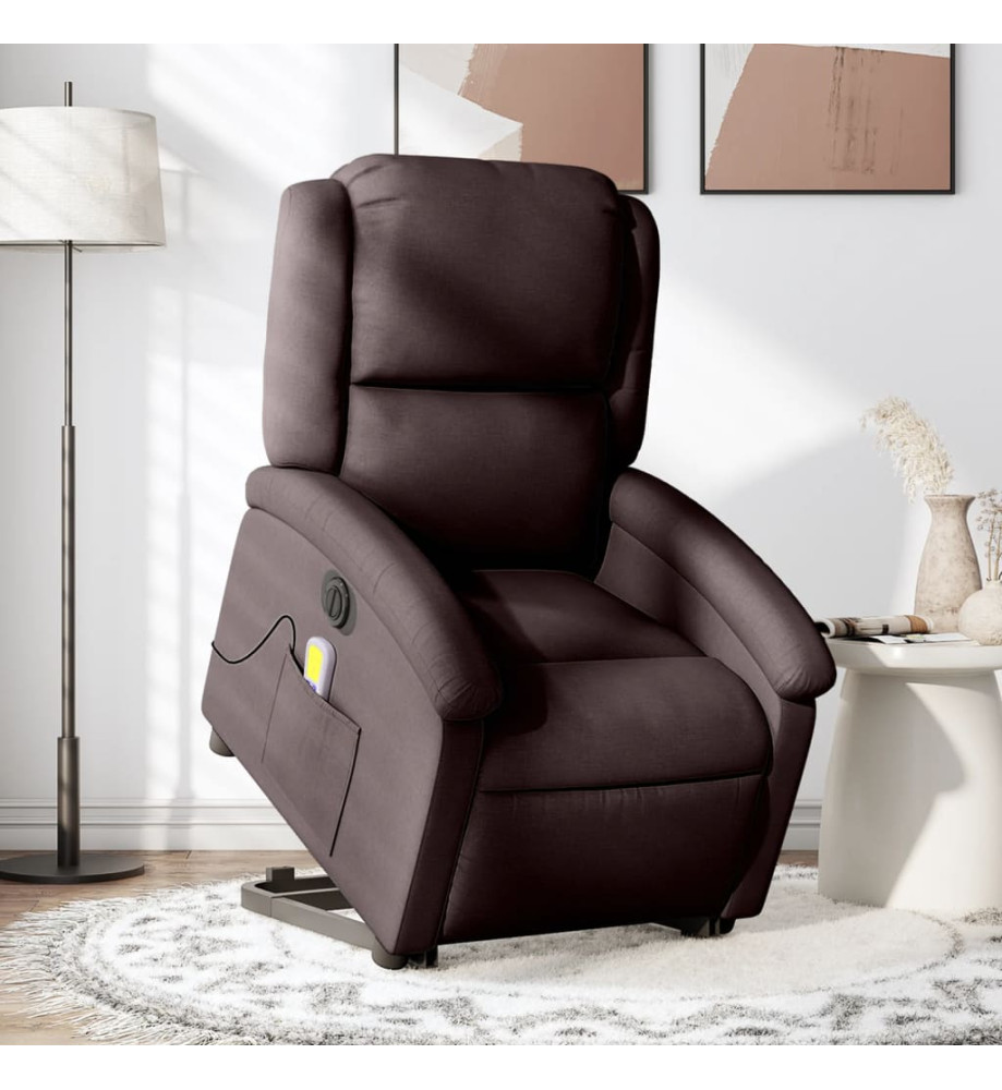 Fauteuil inclinable de massage électrique Marron foncé Tissu