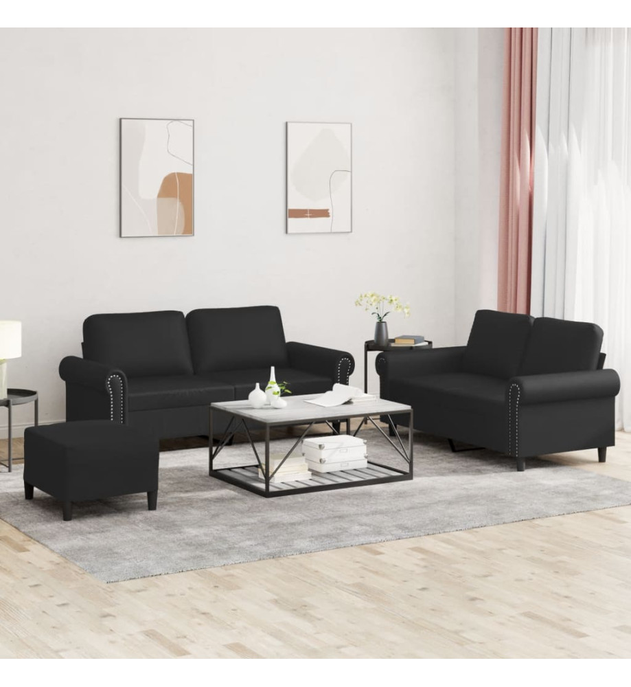 Ensemble de canapés 3 pcs avec coussins Noir Similicuir