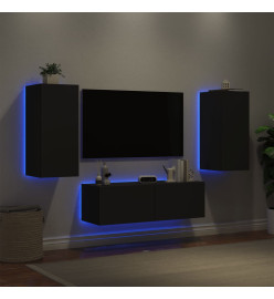 Meuble TV mural 3 pcs avec lumières LED noir